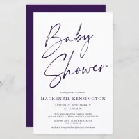 Budget Royal Purple Simple Script Baby Shower