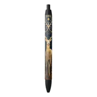 Gold Color Reindeer Illustration Promotional Black Ink Pen