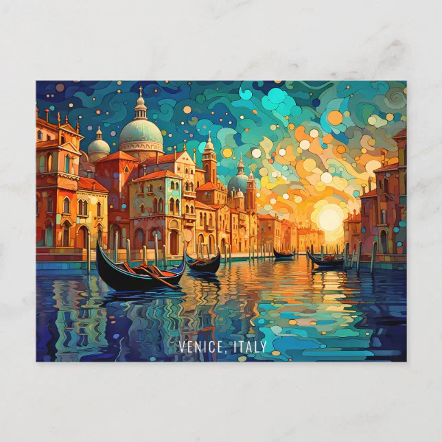 Landscape Painting Venice Canals Italy Travel Art Postcard