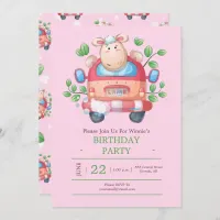 Cute Lamb In A Car Party Invitation