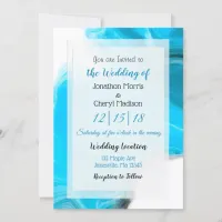 Blue and White Marble  Fluid Art Wedding   Invitation