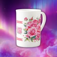 Monogrammed Name Pink Roses | Bone China Mug