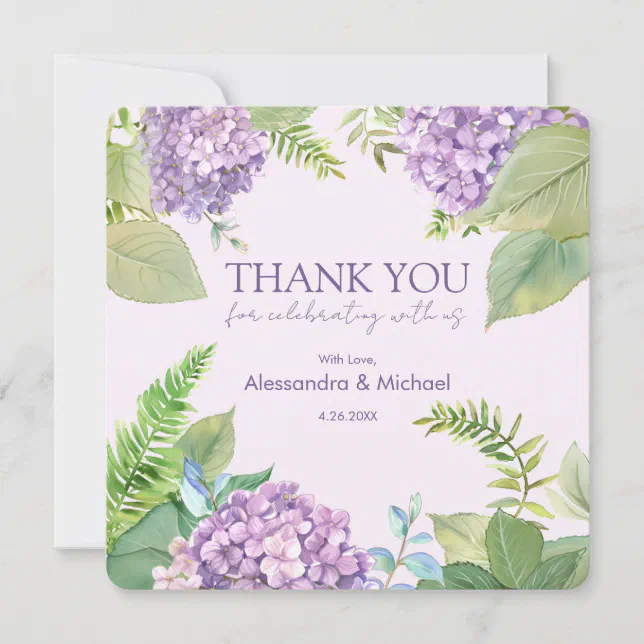Watercolor Lavender Hydrangea Wedding Thank You Invitation