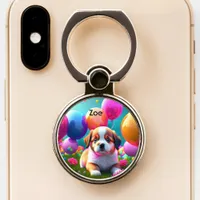 Cute puppy with balloons - sweet  phone ring stand