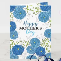 Ornate Blue Flowers and Green Leaves Mother's Day Card