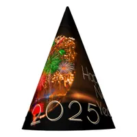 2025 wishes with fireworks and bubbles party hat