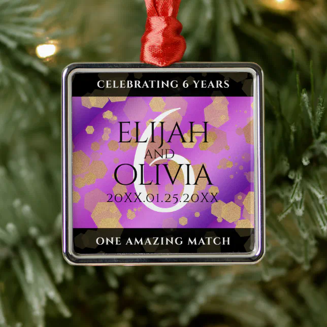 Elegant 6th Amethyst Wedding Anniversary Metal Ornament