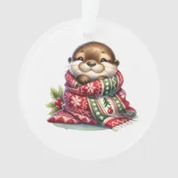 The Christmas Otter in a Scarf Ornament