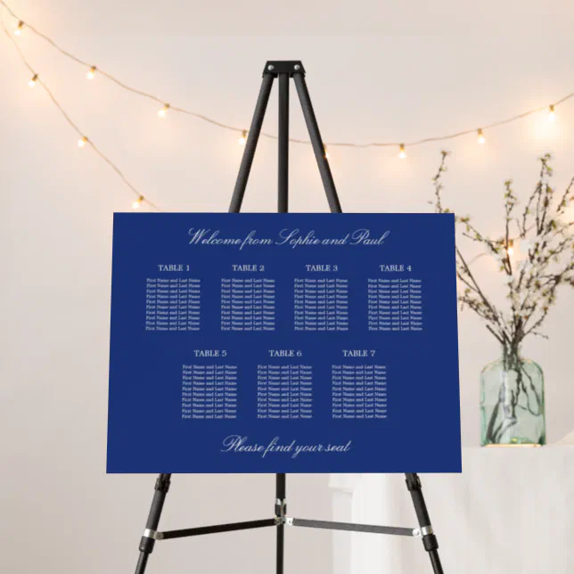 Dark Blue 7 Table Wedding Seating Chart Foam Board