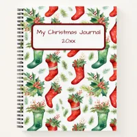 Pretty Red and Green Watercolor Stockings Notebook