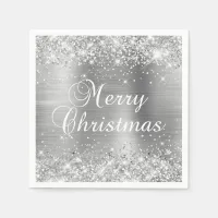 Glittery Silver Foil Merry Christmas Napkins