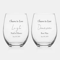 Elegant Floral Embrace Wedding Stemless Wine Glass