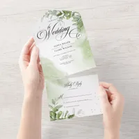 Watercolor Greenery Foliage Wedding All In One Invitation