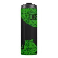 Modern Brown Camo Green Wolf Silhouette Monogram | Thermal Tumbler