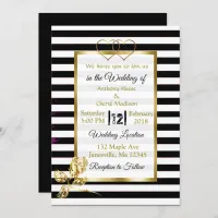 Black and White Stripes Gold Wedding Invitations