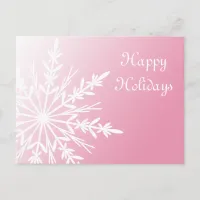 White Snowflake on Pink Happy Holidays Holiday Postcard