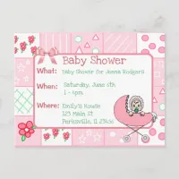 Vintage Quilt Pink Girl's Baby Shower Invitation