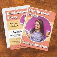 Custom Photo Modern Peach Graduation Party Invitation