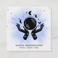 *~* Celestial  Hands Luna  Moon Magic Boho Light Square Business Card