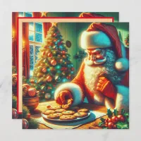 Vintage Christmas Santa Eating Cookies Holiday Card