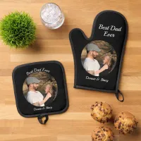 Custom Round Photo Best Dad Ever Your Names Oven Mitt & Pot Holder Set