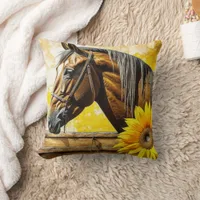 Horse and Sunflower Beautiful AI Art  Throw Pillow