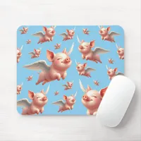 Cute Pigs Flying Blissfully in Sunny Blue Skies Mouse Pad