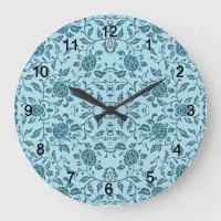 Elegant Flowery Teal Damask Large Clock