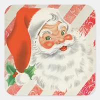 Vintage Merry Christmas Retro Santa Claus Square Sticker