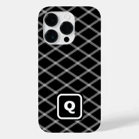 Black and White Monogrammed Art Deco Diamonds Case-Mate iPhone 14 Pro Case