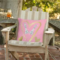 Gold Hearts King and Queen Chess Pieces on Pink | Outdoor Pillow