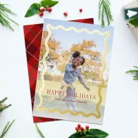 Retro Wavy Frame Holidays Full Photo Foil Holiday Card