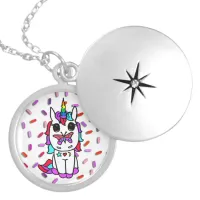 Unicorn with Butterfly on Nose Candy Sprinkles Locket Necklace