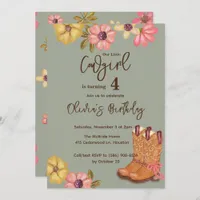 Western Cowgirl Boho Flowers Boots Birthday Invitation