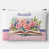 Pink Roses on Book Large Accessory  Accessory Pouch