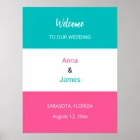 Colorful Aqua Pink Wedding Welcome Poster