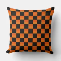 Retro Orange and Black Halloween Check  Throw Pillow