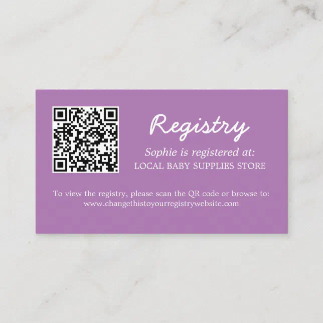 Baby Shower Registry QR Code Soft Purple Enclosure Card