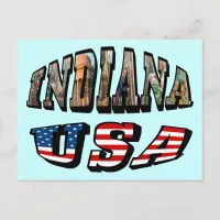 Indiana Picture and USA Flag Text Postcard