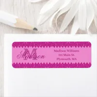 Girly pink glitter zigzag, monogram label