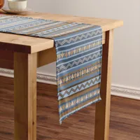 Southwest Style Blue and Brown Geometric Pattern Short Table Runner