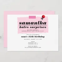 Shhh! Hates Surprises Modern Funny Birthday Party Invitation