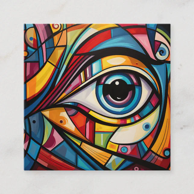 Abstract Eye Colorful Art Deco Square Business Card