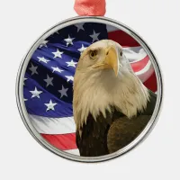 American Bald Eagle and Flag Metal Ornament