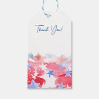 Watercolor Wash with Red and Blue Stars, 4th July Gift Tags