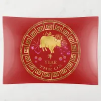 Chinese Zodiac Ox Red/Gold ID542 Trinket Tray