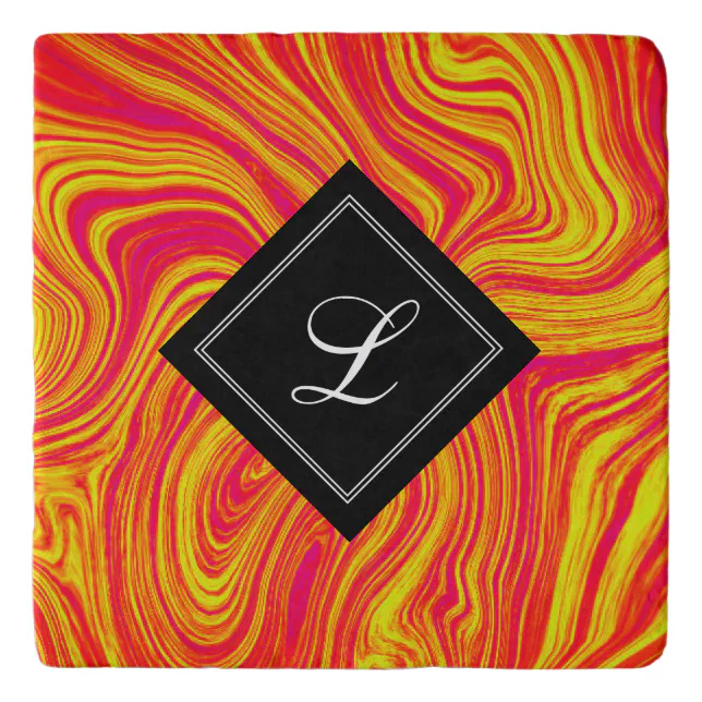 Abstract Modern Red Yellow Liquid Marble Trivet