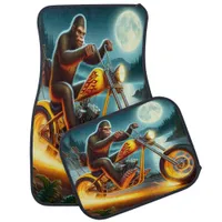 Bigfoot Rides a Motorbike Under the Full Moon Car Floor Mat