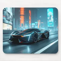 Cyberpunk Racer: Futuristic Supercar in Neon City Mouse Pad