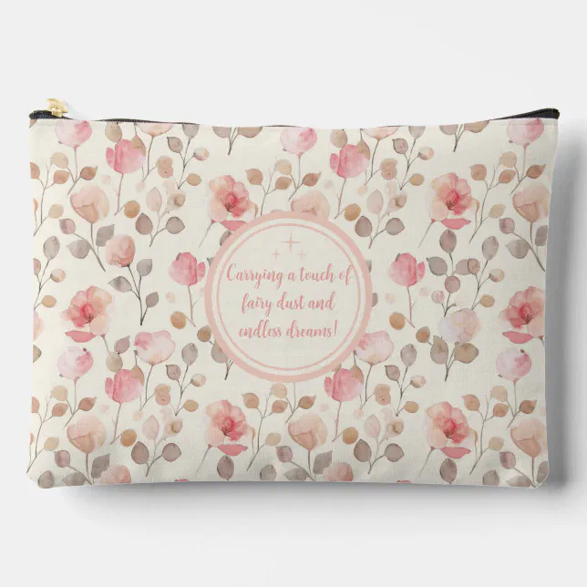 Elegant Pink Flower Pattern Accessory Pouch